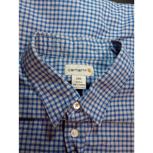 Men's 2xl Carhartt Short Sleeve Button Down Gingham Check Shirt Work Casual - Picture 5 of 7